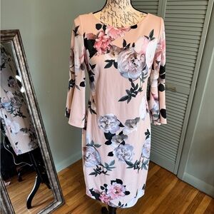 Calvin Klein Floral Long Sleeve Dress - Pink and White